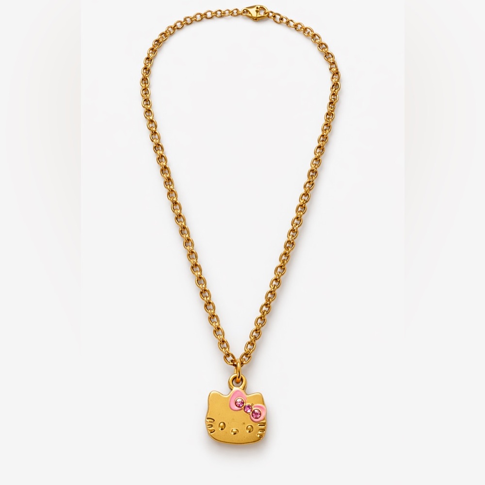 Hello Kitty Gold Plated Necklace – 18” Stainless Steel Pink Bow Charm